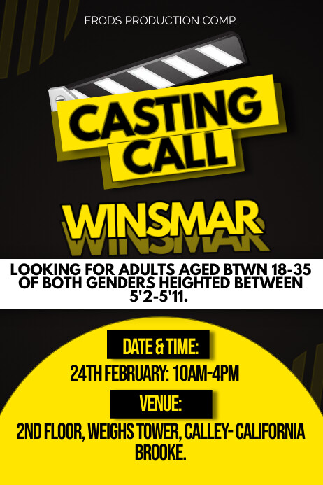 MOVIE CASTING CALL TEMPLATE | PosterMyWall