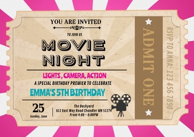 Movie girl ticket invitation A6 template