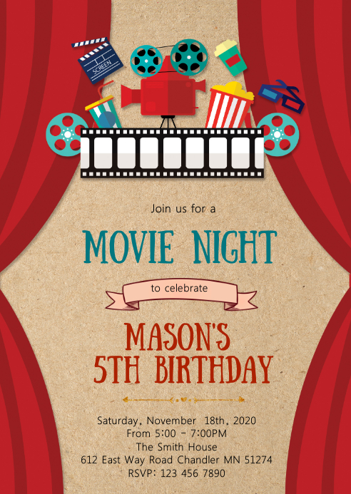 Movie night birthday party invitation Template | PosterMyWall Movie night birthday party invitation Template | PosterMyWall