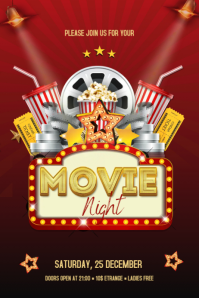红色 Movie Night Event Banner 4' × 6' Template