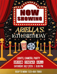 Movie Theme Sweet 16 Birthday Invitation – Red Carpet Party Flyer Pamflet (Letter AS) template