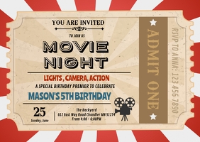 Movie ticket birthday invitation A6 template