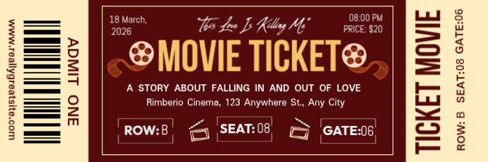 Red Movie Ticket Email Header Template | PosterMyWall