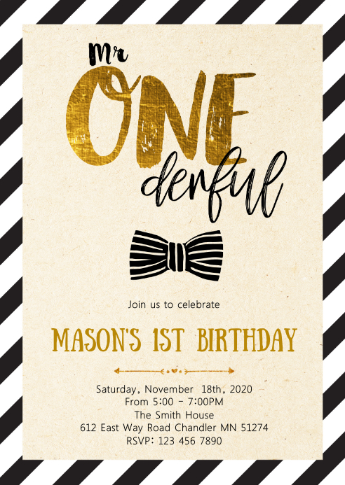 Mr Onederful Birthday Party Invitation Template Postermywall
