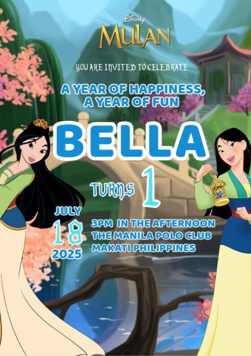 Mulan-Inspired 1st Birthday A3 template