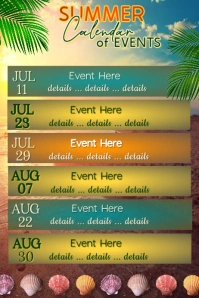 Multi-Color List Based Summer Calendar of Events Poster Plakkaat template