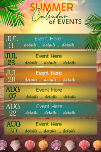 Multi-Color List Based Summer Calendar of Events Poster template