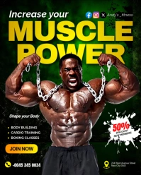 muscle power fitness gym body building training program center promotion flyer template Instagram Portrait