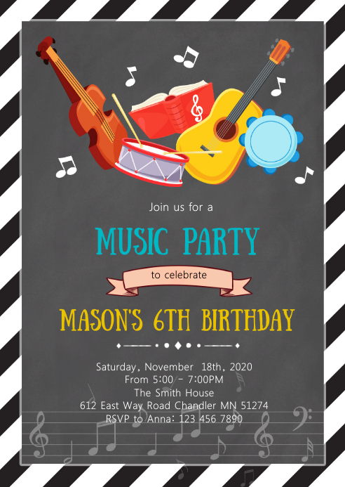 Musical Event Invitation Music birthday party invitation Template | PosterMyWall