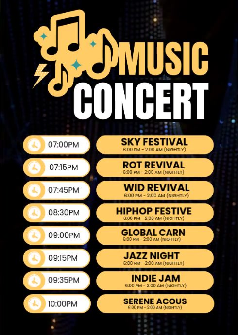 Music Concert Schedule A6 template