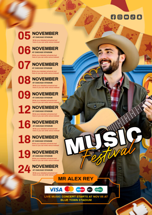 Music concert schedule Template | PosterMyWall
