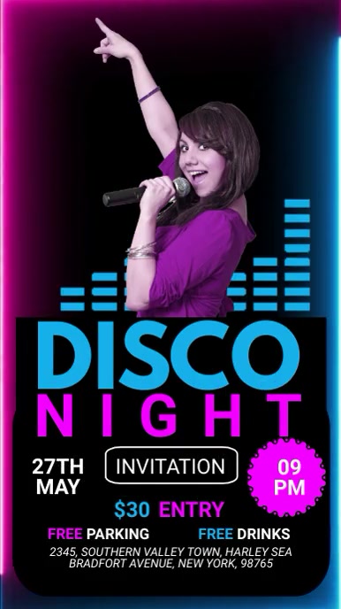 Music Festival, Disco Night Post งานแสดงผลงานแบบดิจิทัล (9:16) template