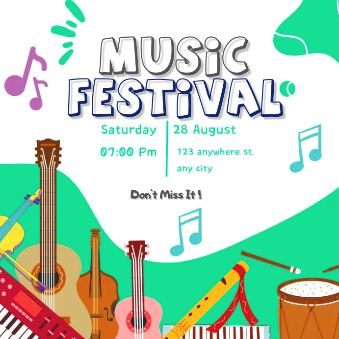 Music Festival design instagram and Facebook Wpis na Instagrama template