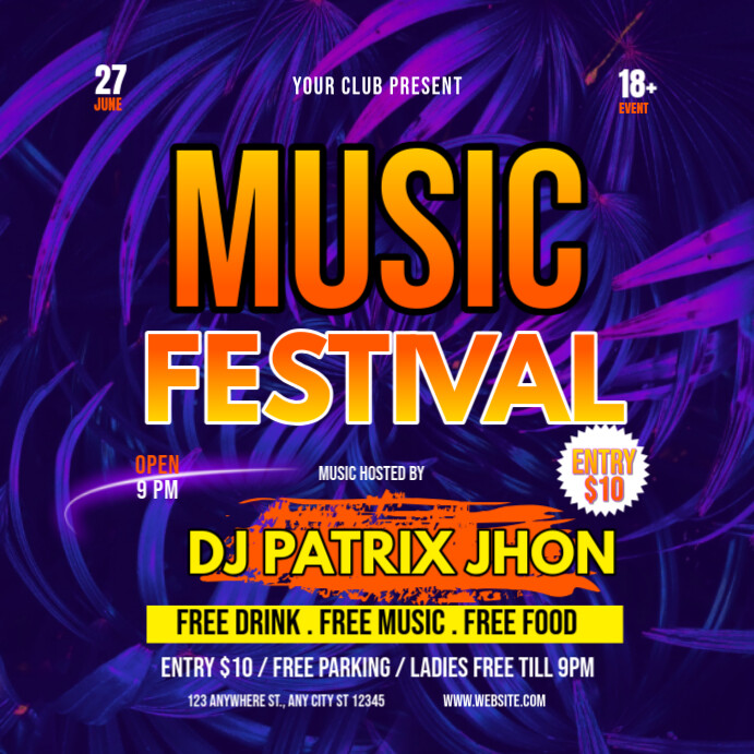 Music festival Publicação no Instagram template