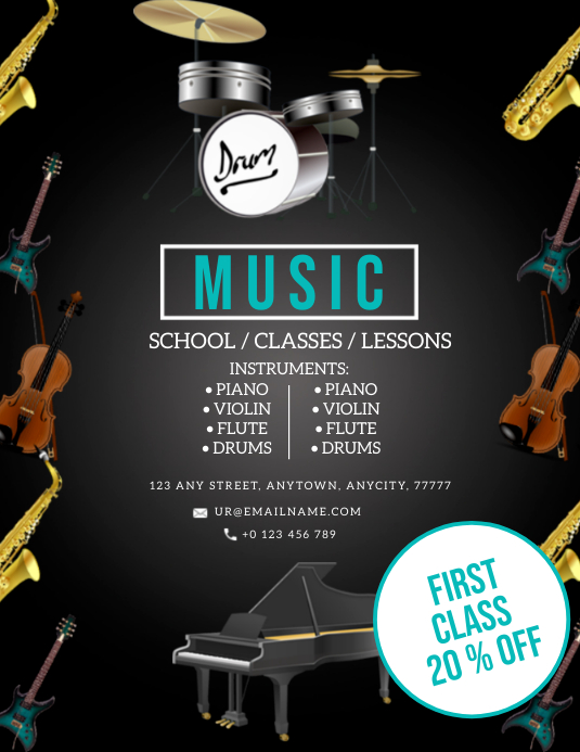 MUSIC INSTRUMENT LESSONS CLASS Flyer Template PosterMyWall