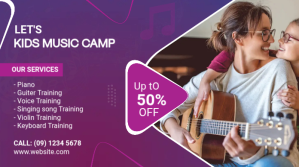 Purple Kids Music Camp Twitter Post Template