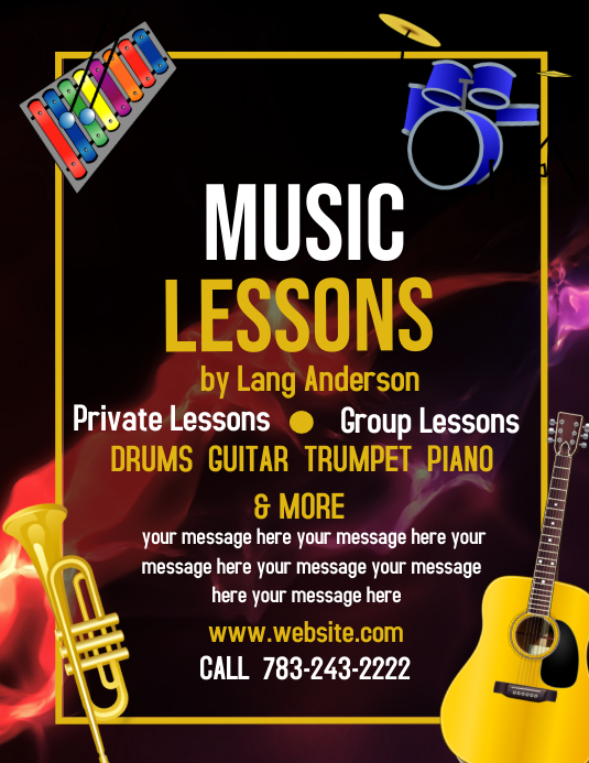 Music lessons, instrument lessons, music clas ใบปลิว (US Letter) template