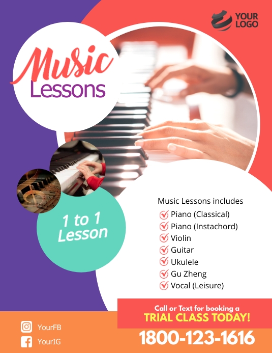 Music Lessons Class Flyer Template | PosterMyWall