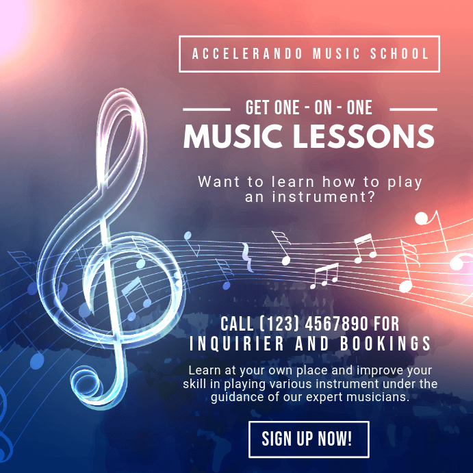 Music Lessons Poster : Music Instrument Guitar Lesson Poster Template