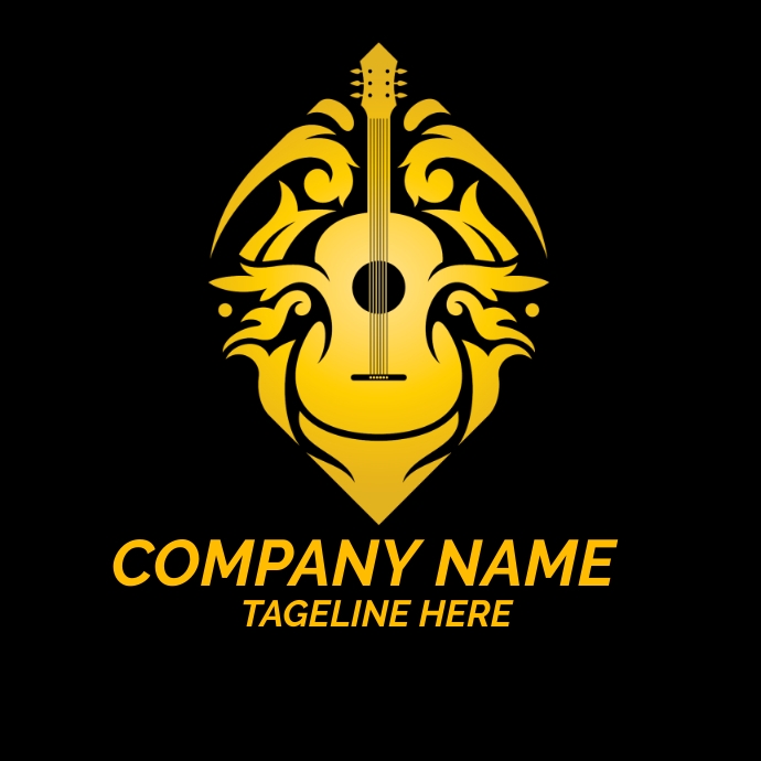 Music logo, guitar logo, music 3d gold logo Logótipo template