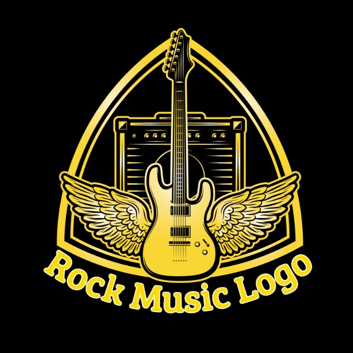 Music logo, guitar logo, music 3d gold logo template