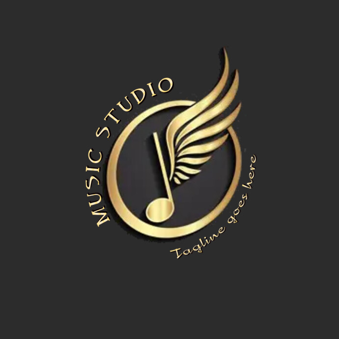 Music logo, guitar logo, music 3d gold logo Logotyp template