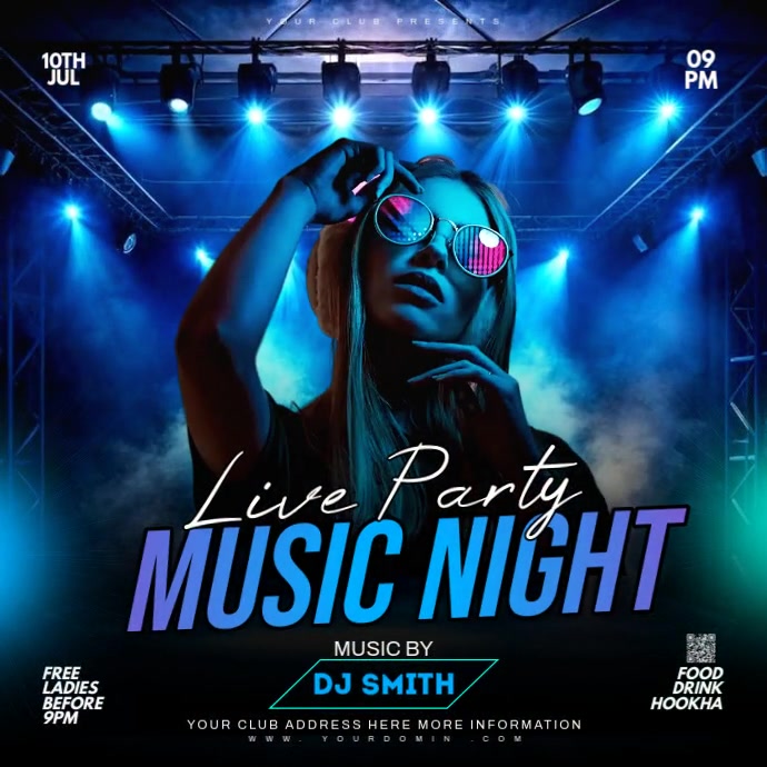 Music night Live Party Publicação no Instagram template