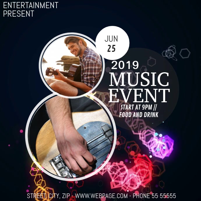 Music party video flyer template สี่เหลี่ยมจัตุรัส (1:1)