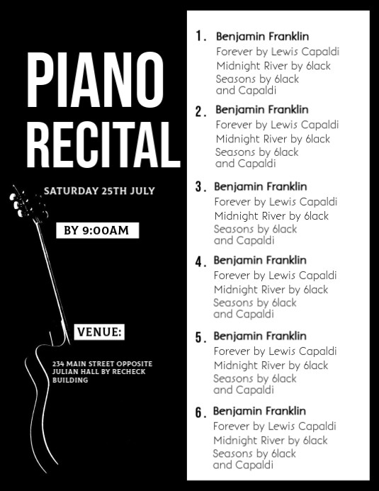 Recital Example music recital Template | PosterMyWall