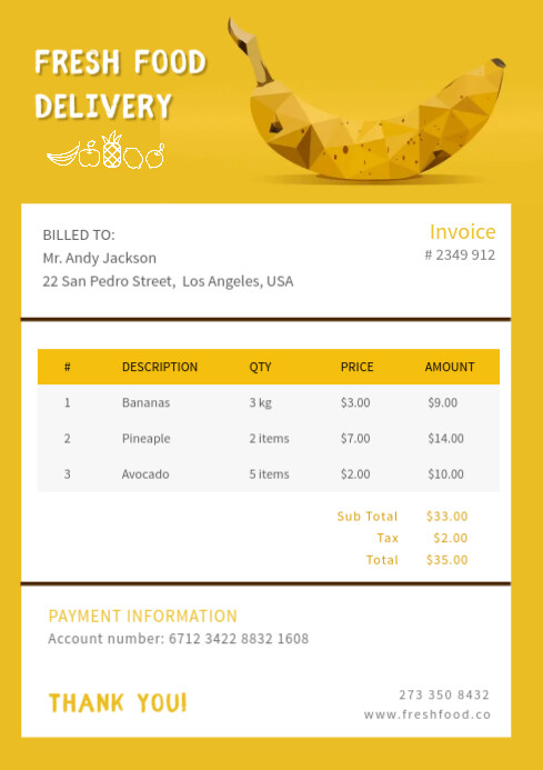 Groceries Invoice Example Mustard Grocery Delivery Invoice Template | PosterMyWall
