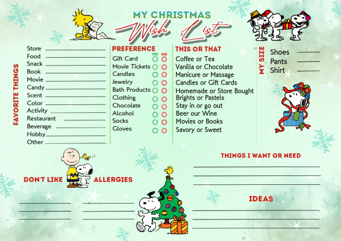 My Christmas Wish List Snoopy Template | PosterMyWall