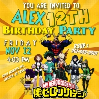 My Hero Academia Anime Birthday Invitation Instagram Post template