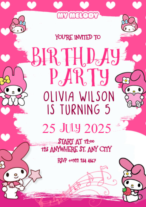 My Melody Birthday Party Invitation A4 template