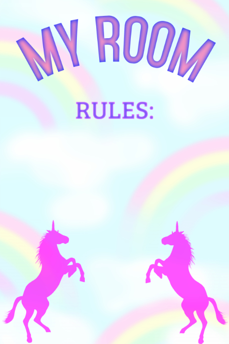 Copy Of My Room Sign Pink Unicorns Rainbow Light Background