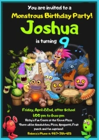 My singing monsters birthday card template invitation A6