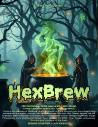 Mystical witch's cauldron ritual Halloween curse background design template Flyer (US Letter)