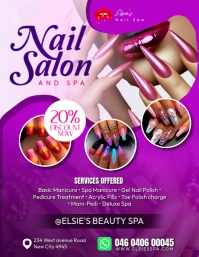 Nail salon spa manicure and pedicure art tech social media promotion flyer poster design template Pamflet (Letter AS)