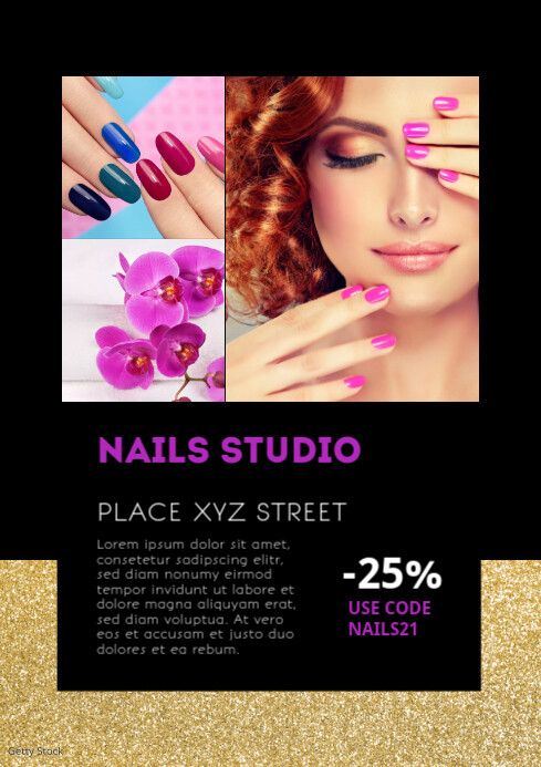 Nails Beauty Studio Flyer Poster Template Ad A4