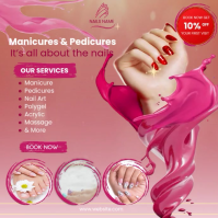 สีแดง Nail Salon Services Cuadrado Template