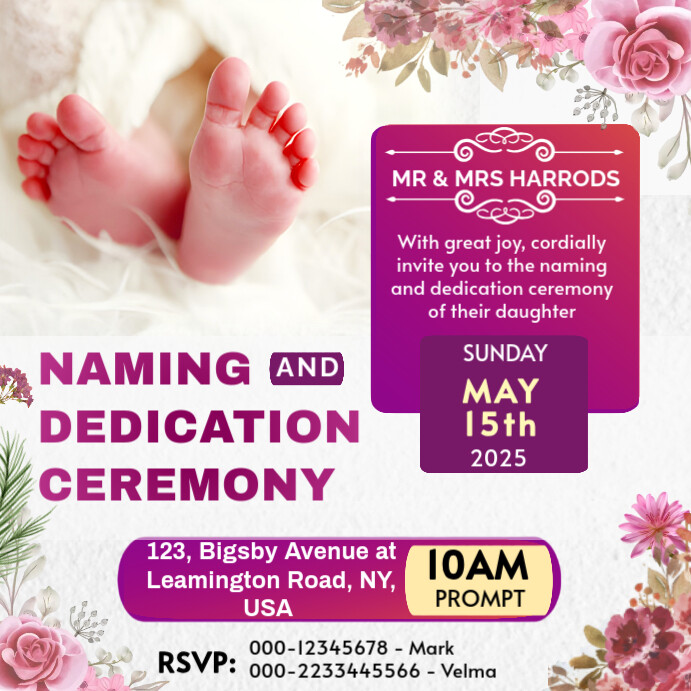 Naming and dedication ceremony flyer poster template Publicação no Instagram