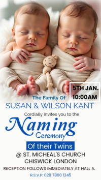 White Naming Ceremony Invitation Digitalt display Template