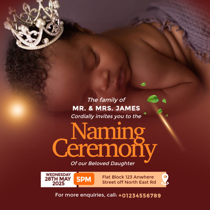 Naming ceremony flyer Instagram Plasing template