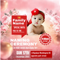 Rosa Baby Naming Ceremony Invitation Квадрат Template