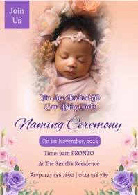 Naming Ceremony Invitations A5 template