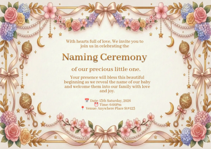 Naming Ceremony Invite Template, Naming Ceremony Invitations, Cartolina