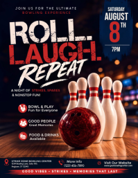 National Bowling Day Strike Night Flyer Template | Roll Laugh Repeat Bowling Event Poster | Bowling