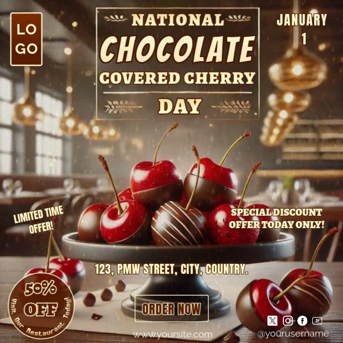 National Chocolate Covered Cherry Day Instagram Post template