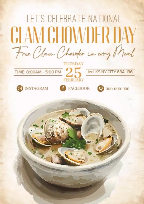 National Clam Chowder Day A4 template