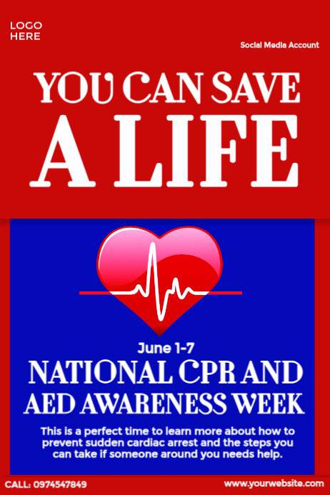 National CPR and AED Awareness Week Poster Template | PosterMyWall