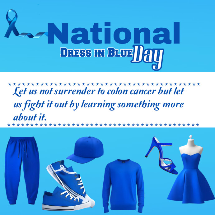 National dress in Blue Day, Colon Cancer Instagram 帖子 template